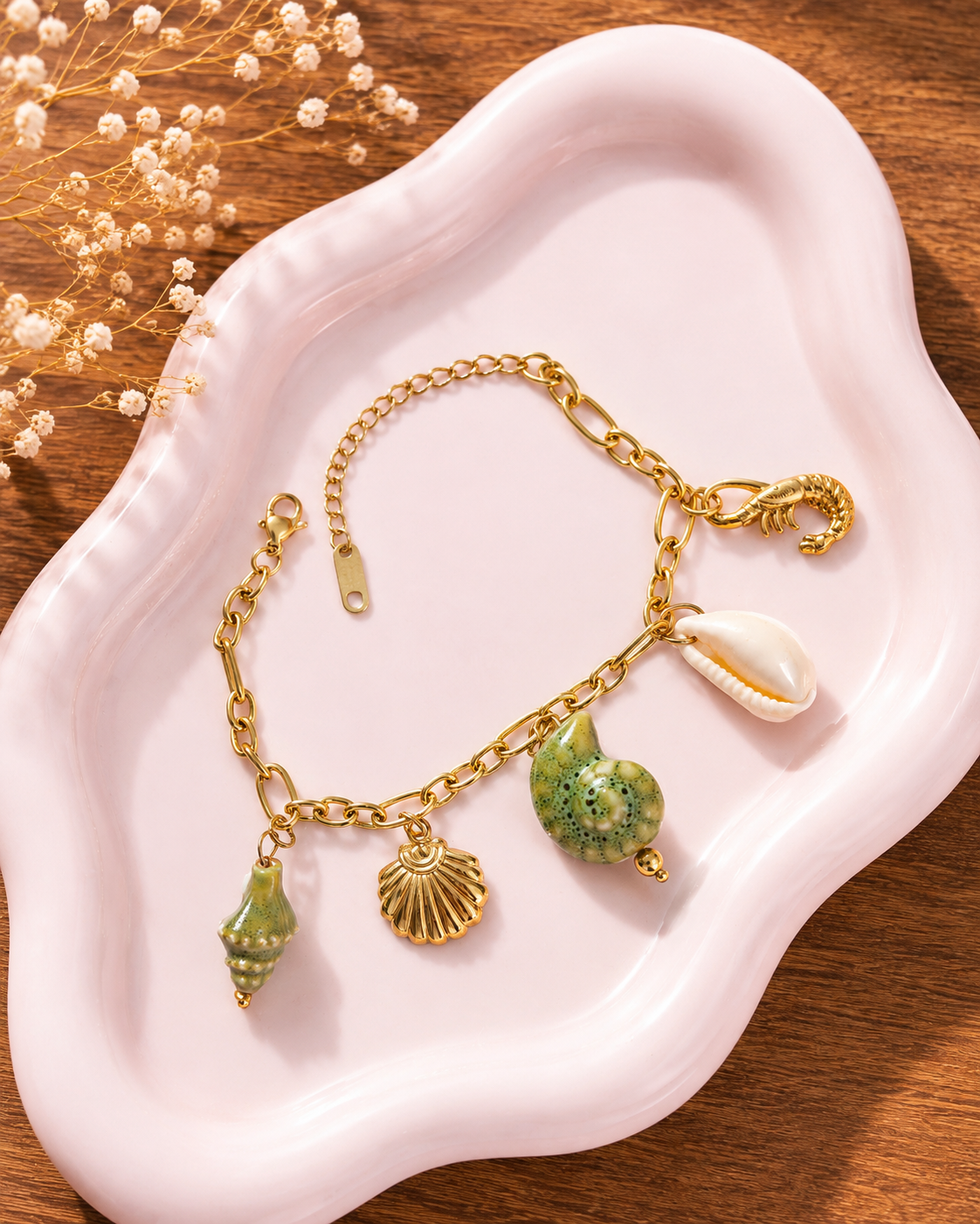 The Coastal Keepsake Charm Bracelet (Olive)