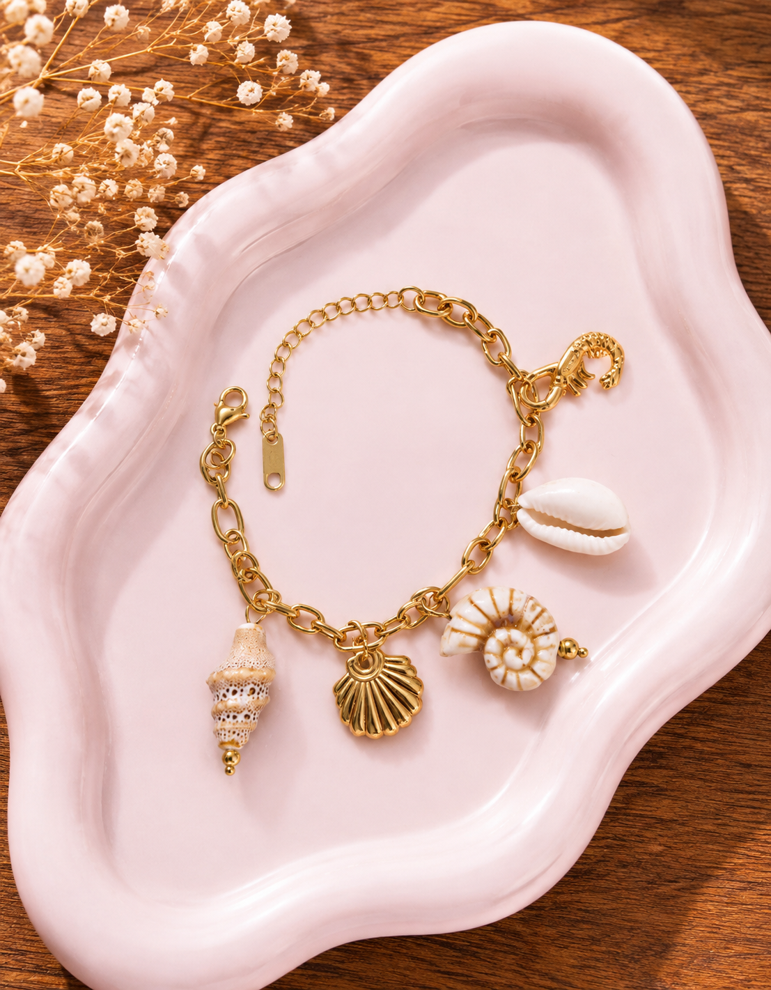 The Coastal Keepsake Charm Bracelet (Sandstone Shell)