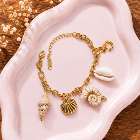 The Coastal Keepsake Charm Bracelet (Sandstone Shell)