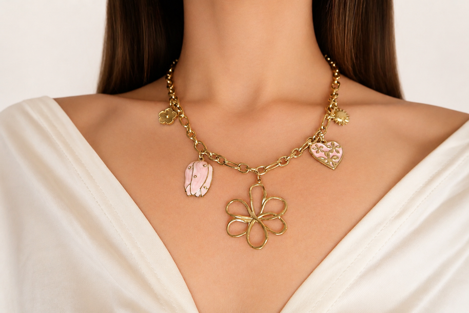 Golden Bloom Charm Necklace