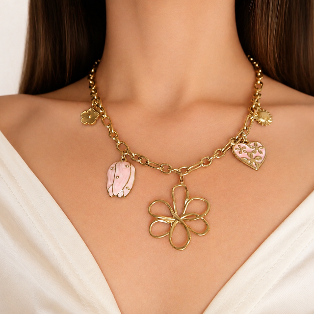 Golden Bloom Charm Necklace