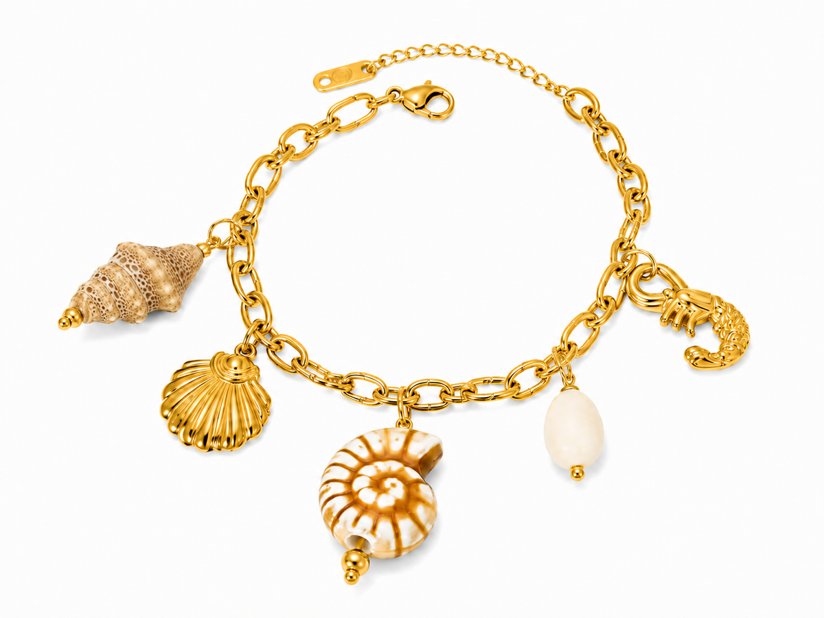 The Coastal Keepsake Charm Bracelet (Sandstone Shell)