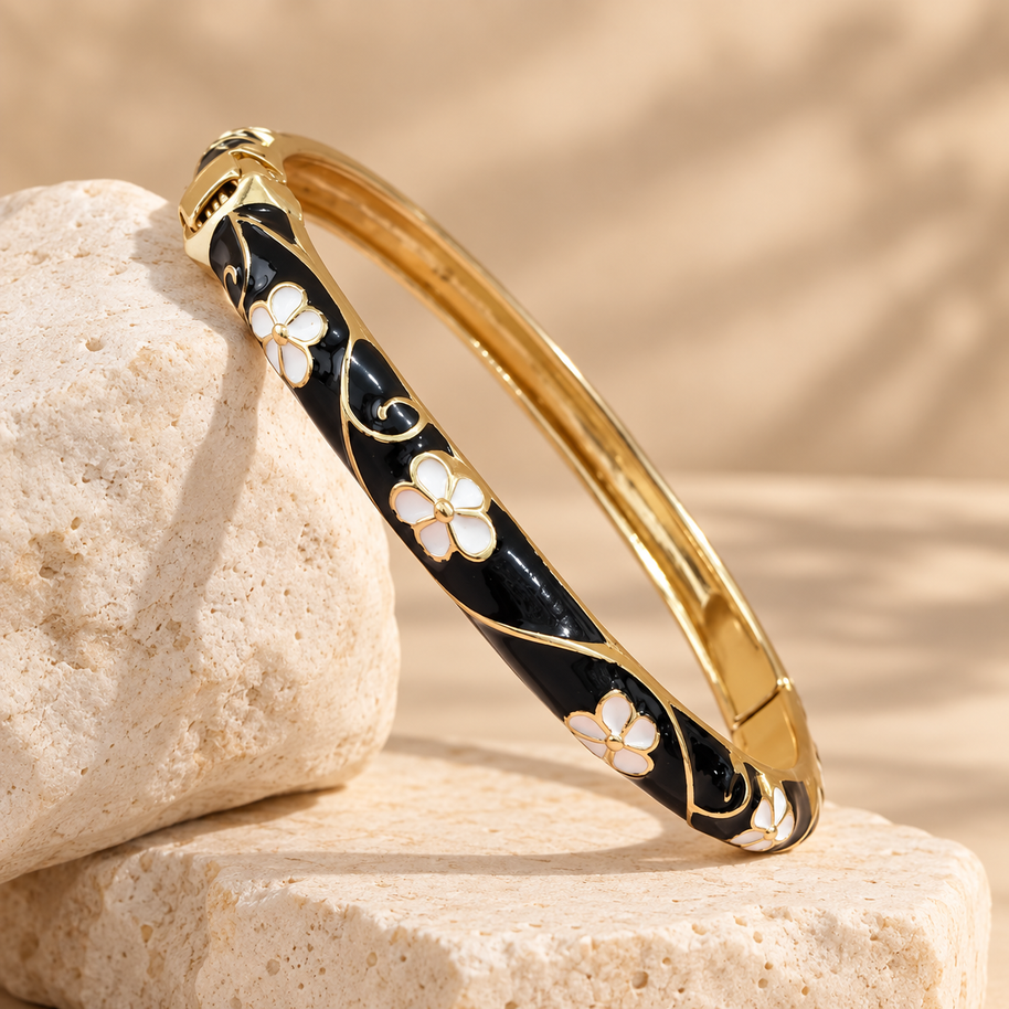 Midnight Blossom Enamel Bangle