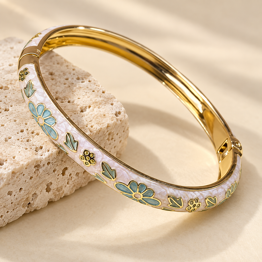 Aqua Meadow Enamel Bangle