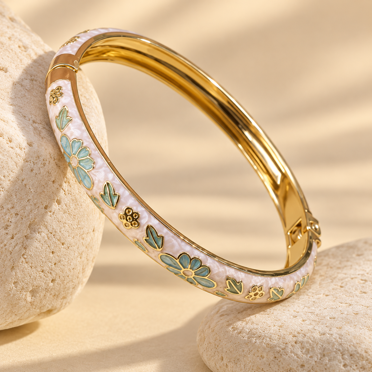 Aqua Meadow Enamel Bangle