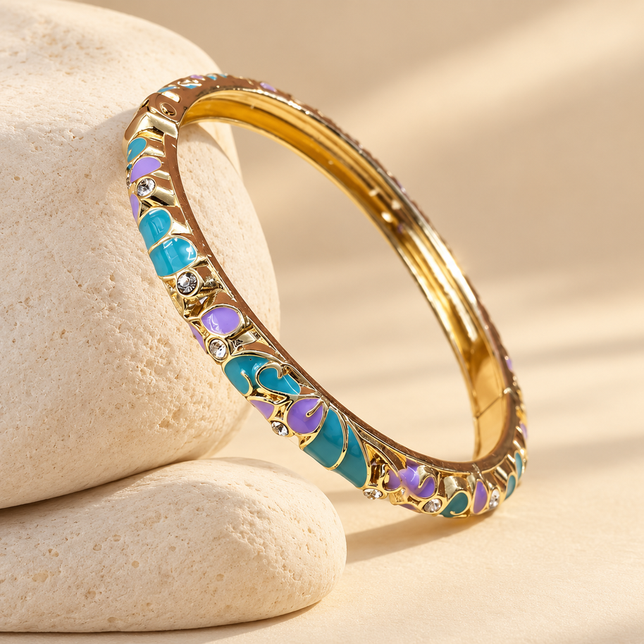 Azure Lilac Crystal Enamel Bangle