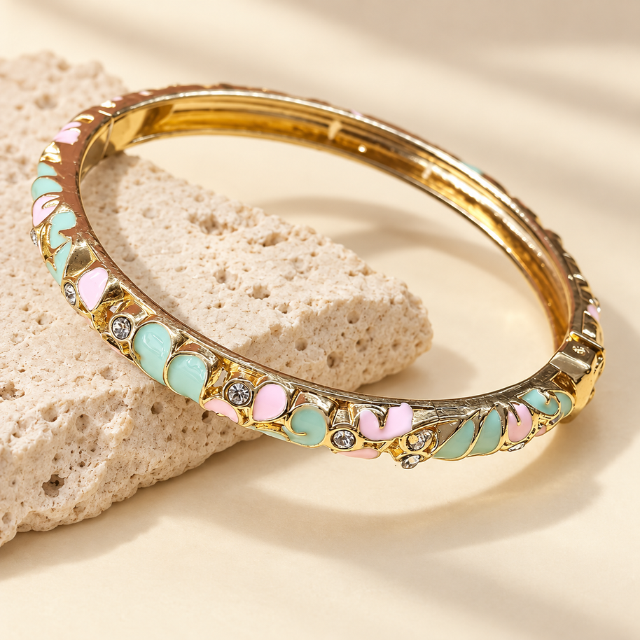 Mint Blush Crystal Enamel Bangle