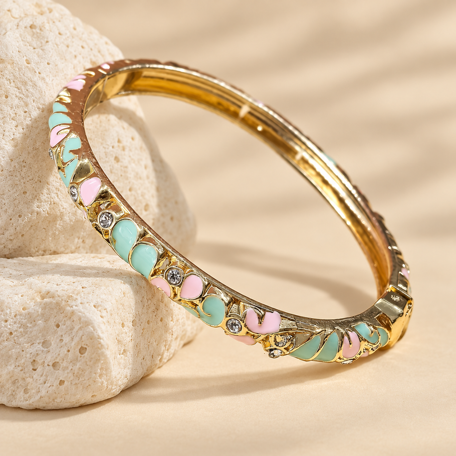 Mint Blush Crystal Enamel Bangle