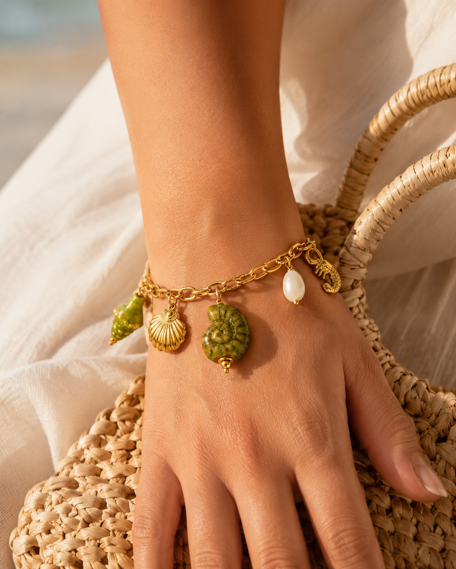 The Coastal Keepsake Charm Bracelet (Olive)